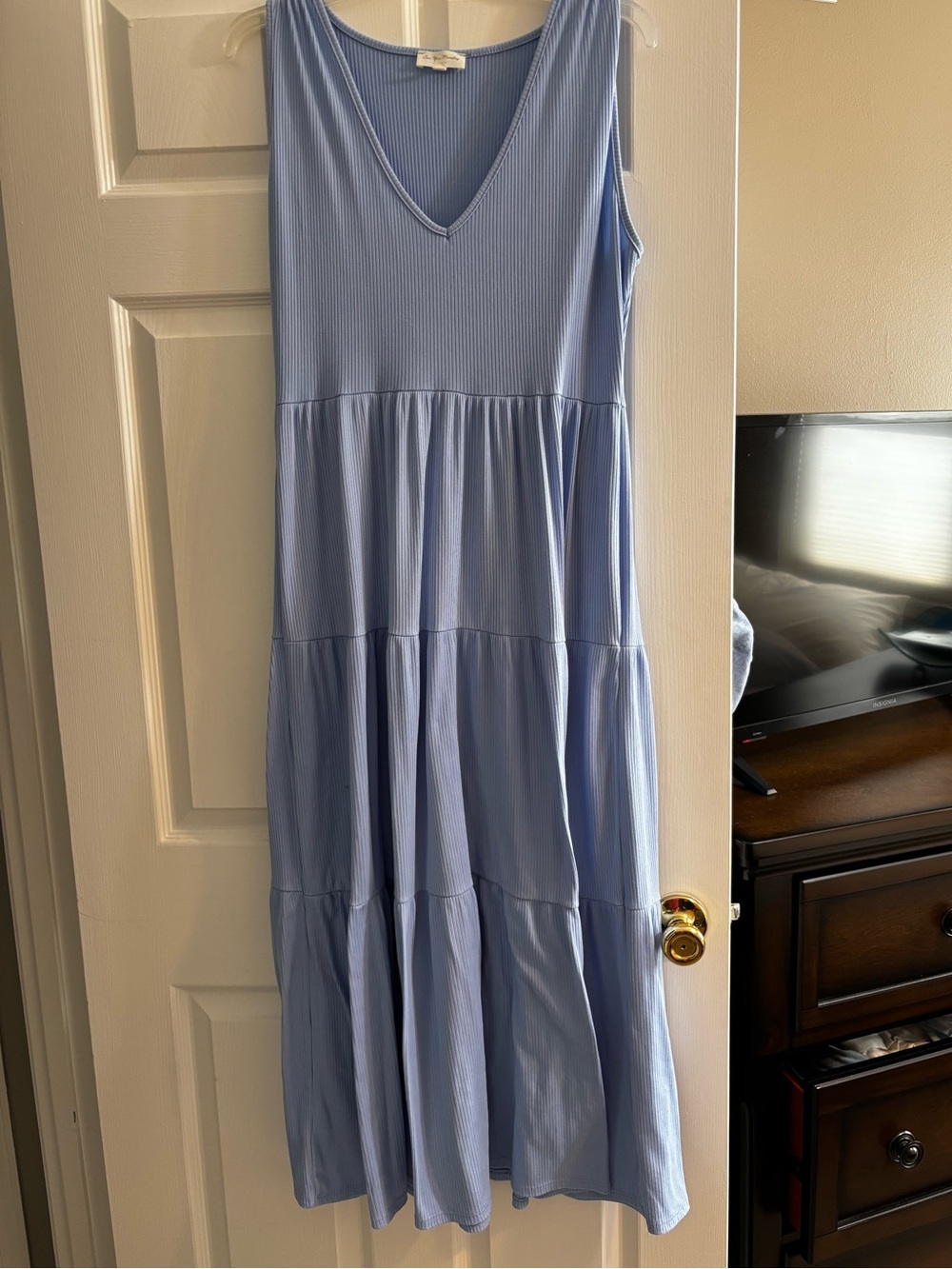 See You Monday Light Blue V-Neck Tiered Maxi Dress